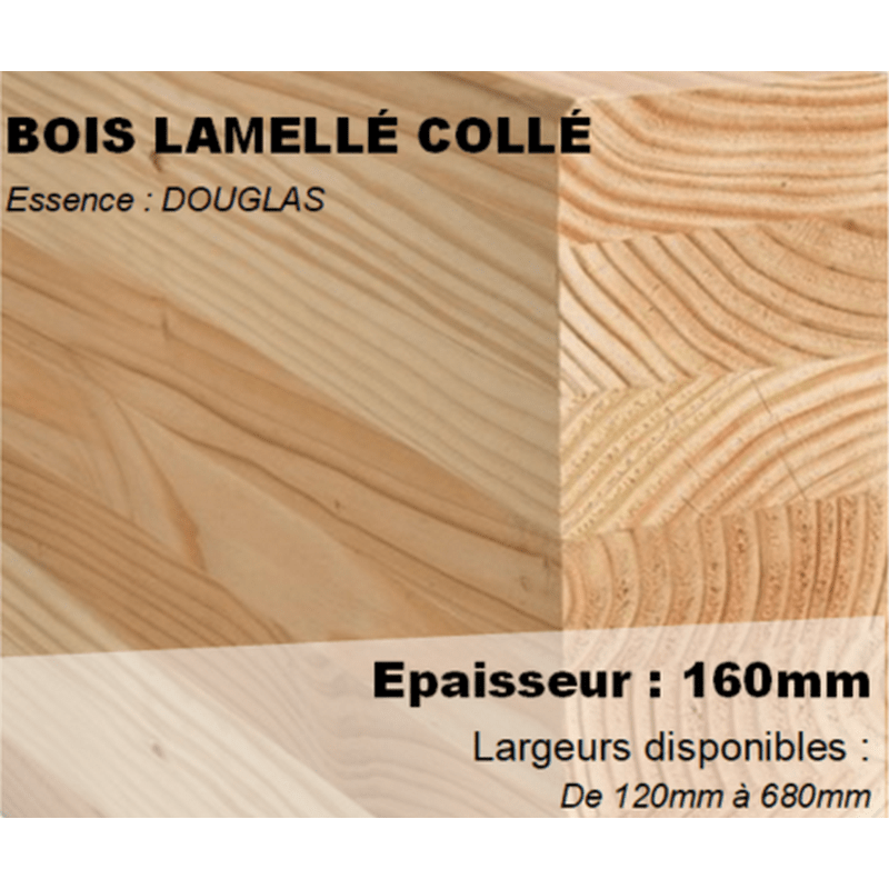 Poutre Bois Lamellé-collé Douglas Hors aubier, Naturel, ep. 80 mm