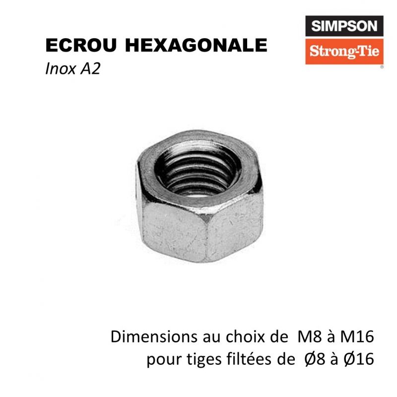 ECROU - Inox A2 - Diamètre au choix - Simpson