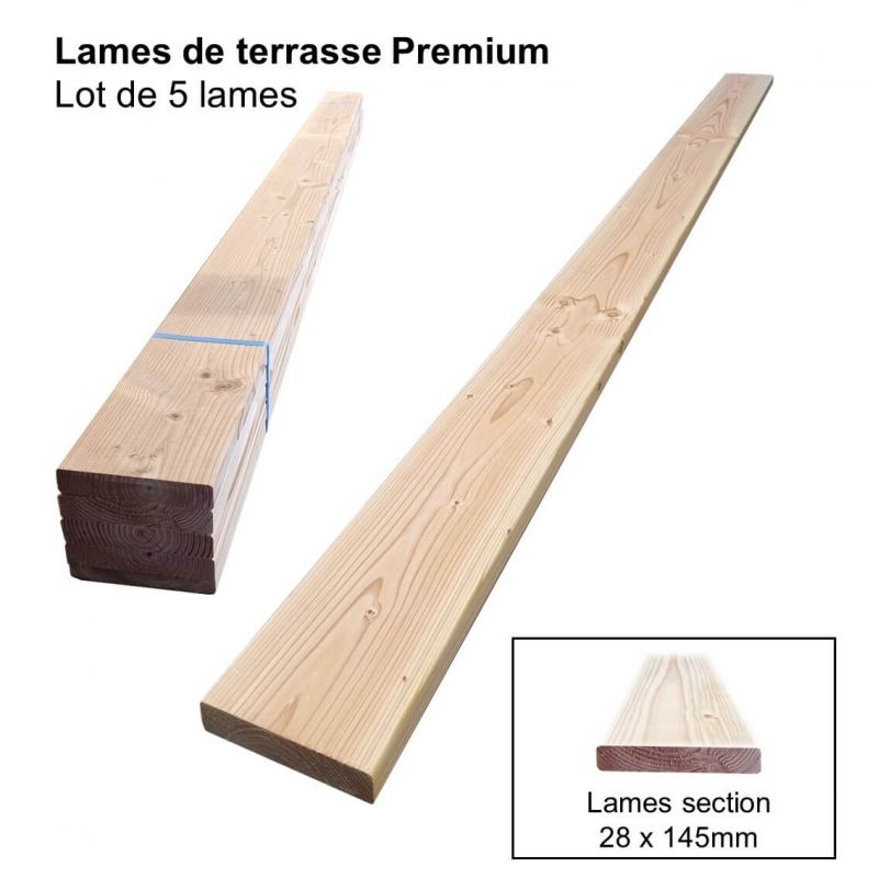 Lame Terrasse NIEVRE 28x145 en 3m50 Douglas Lisse Naturel Premium (lot de 5  lames)