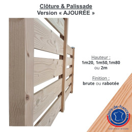 PALISSADE/CLOTURE version "AJOURÉE" avec poteaux rainurés prix au m linéaire (planches de 2m)