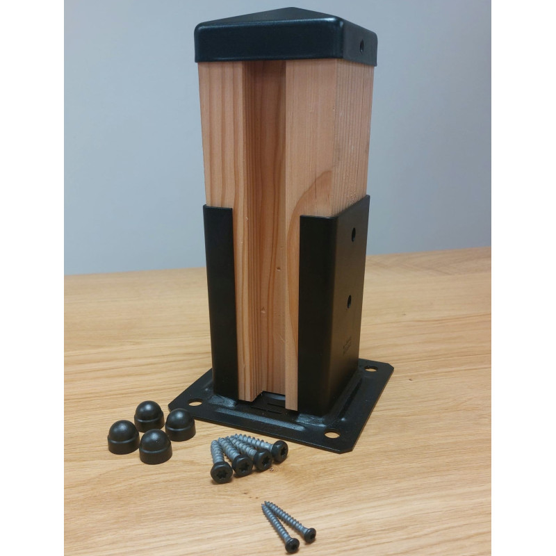 Kit Pied de poteau à boulonner, vis et Cabochon noirs