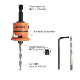 FRAISOIR HSS Ø 4 + 1 FORET & 1 CLÉ ALLEN | Central Bois