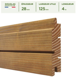 Bardage ARIOSO 28x125mm en 4M Douglas Raboté Fixation visible Choix 2 (déclassé)
