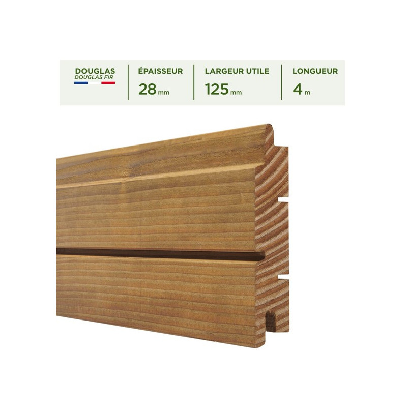 Bardage ARIOSO 28x125mm en 4M Douglas Raboté Fixation visible Choix 2 (déclassé)
